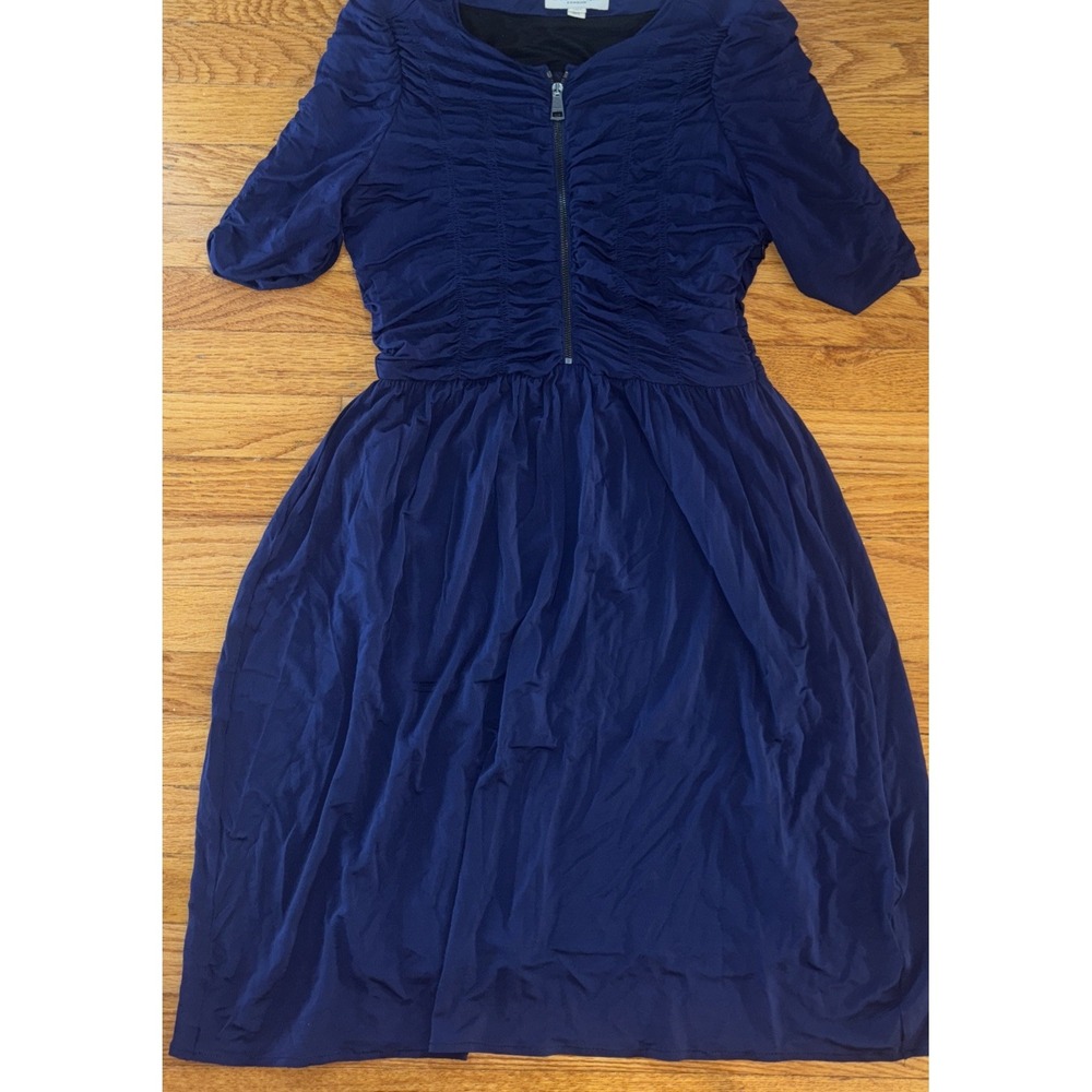 Burberry Navy Blue Ruched Short-Sleeve A-Line Dress